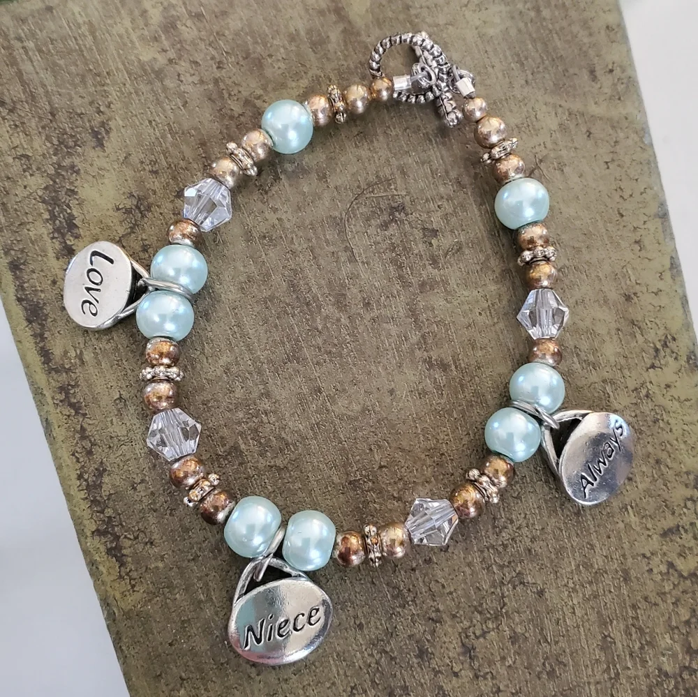 Love Always Niece Silver Crystal Beaded Bracelet SJC